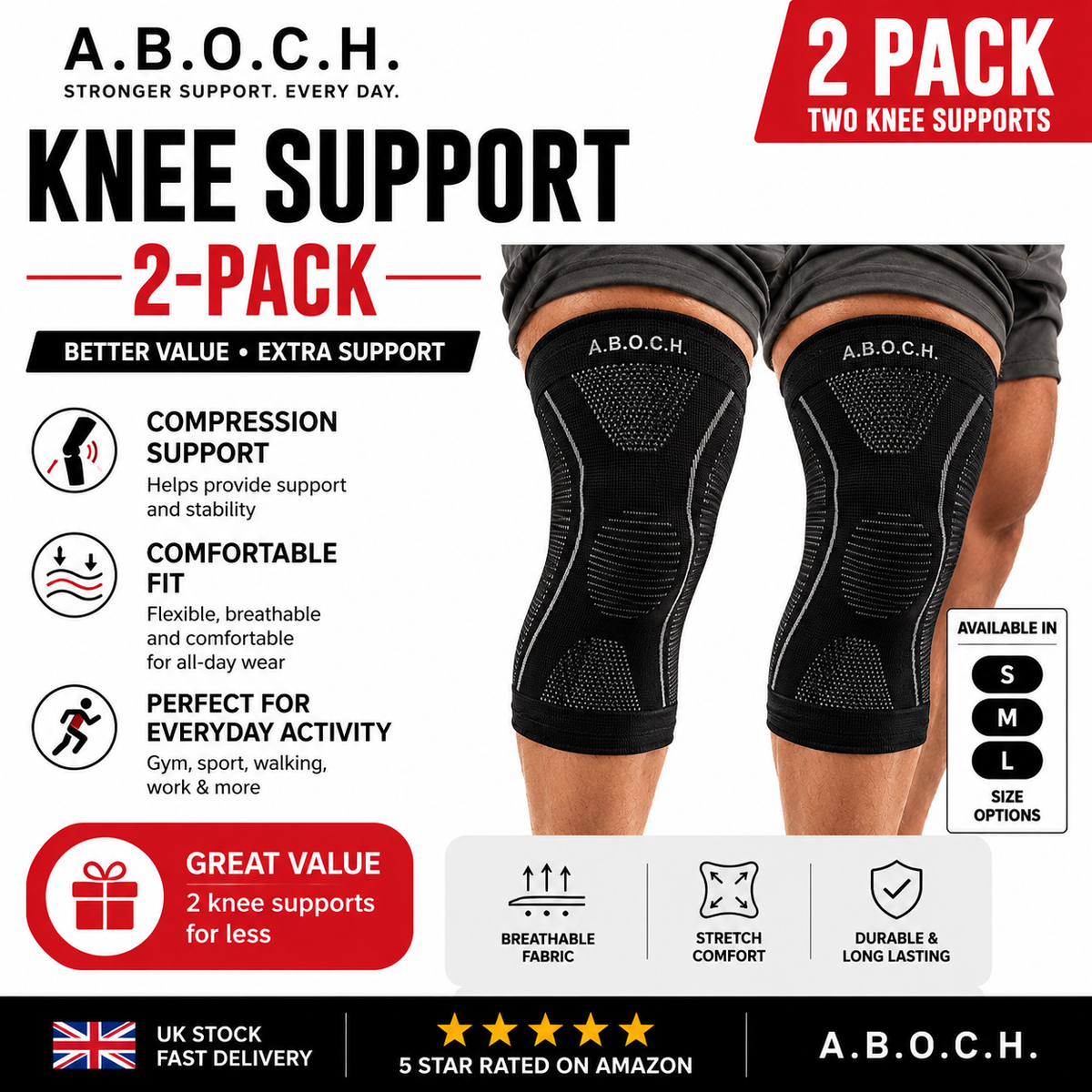 A.B.O.C.H. Compression Knee Support – 2 Pack